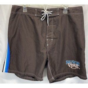 Senior Frogs Board Shorts Brown w/ Red/White/Blue Strips Lace Up